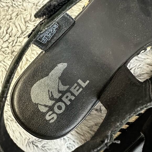 Sorel Women's Cameron Flatform Espadrille Black White Ankle Strap Sandals Size 8 - Picture 11 of 11